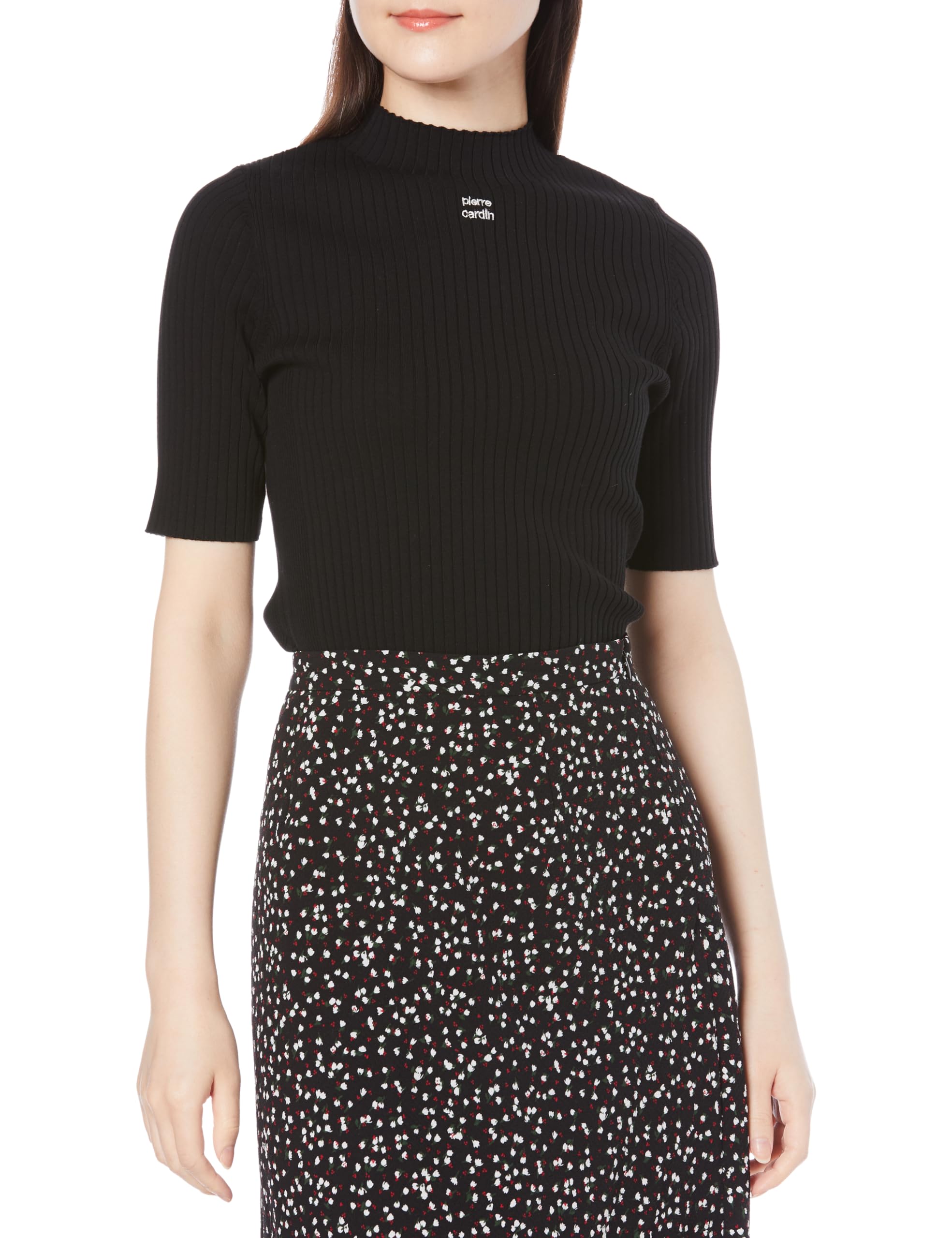 

FRAYI.D x Pierre Cardin Пуловер с коротким рукавом в рубчик FWNT241812 Женский Черный