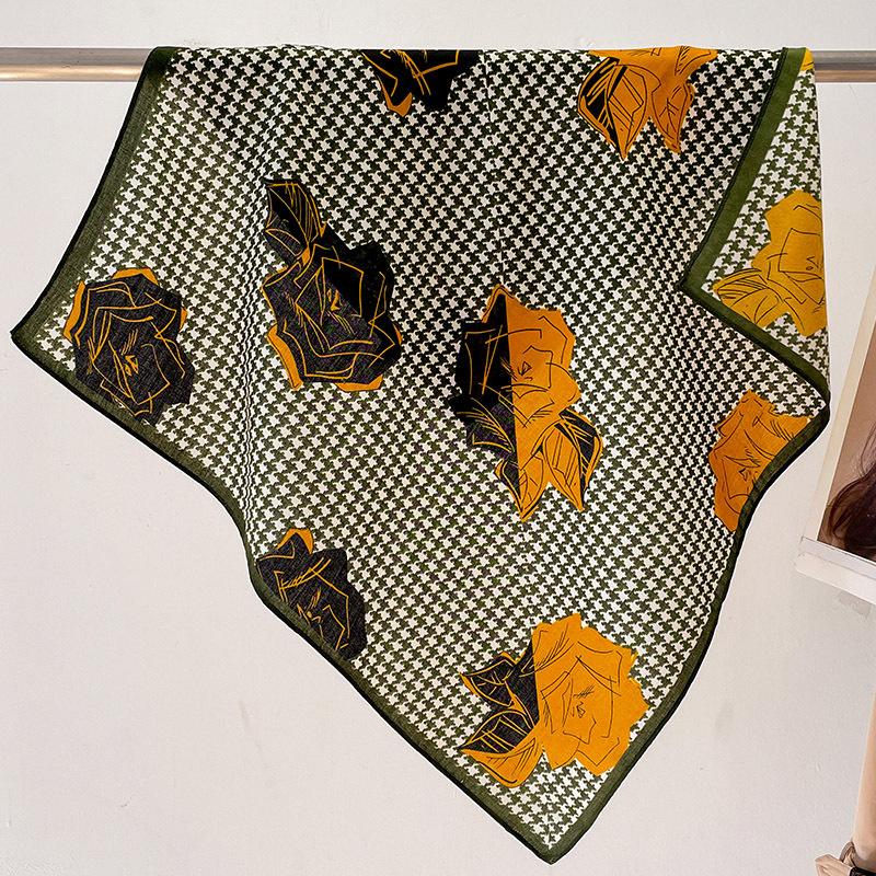 Fashion 70cm Cotton Square Scarf Women Floral Print Design Bandanas Lady Scarves Headband Accessories Handkerchief Hair