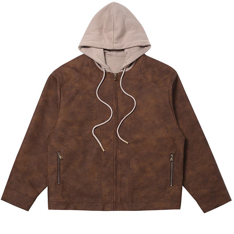 

Унисекс кожаная куртка с капюшоном Осень/Зима 2024: Высококачественный кардиган-пальто из двух частей 3X Large коричневый