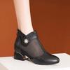 Damen Hollow Out Mesh Stiefel Klobiger Absatz 2025 Frühling Sommer Atmungsaktives Leder Stiefeletten Mittelhoher Absatz Weiße Sandalen