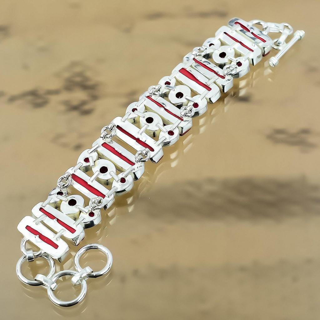 Natural Italian Coral Gemstone Chain Adjustable Bracelet 925 Sterling Silver