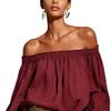 Camicia Casual da Donna S a Spalle Scoperte con Maniche a Lanterna Lunghe e Colore Unito