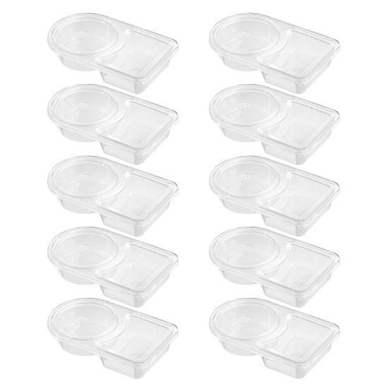 Double Compartment Condiment Container with Lids And Spoon Leakproof Sauce Box Reusable Transparent Seasoning Containers for Kitchen Cafe Restaurant