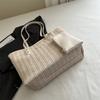 PU Weave Tote Bag Solid Color Beach Straw Handbag Simple Straw Shoulder Bag  Women