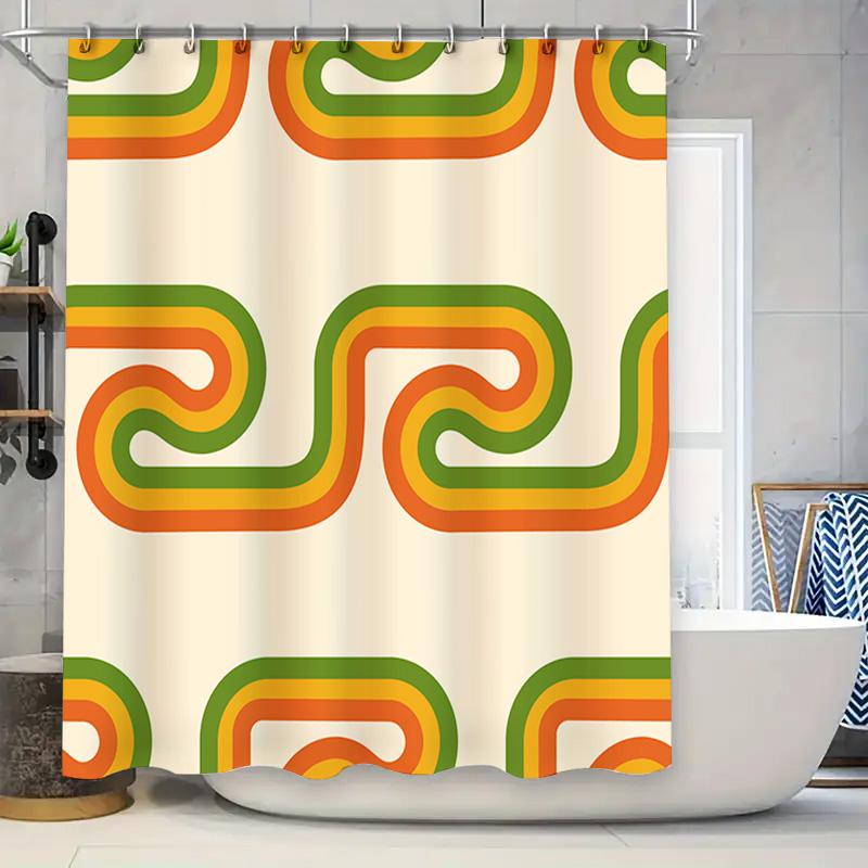

Vintage Style Shower Curtain Waterproof Fabric Bathroom Decor Green Yellow Red Colorful Patterns 72X84Inches 90x180cm