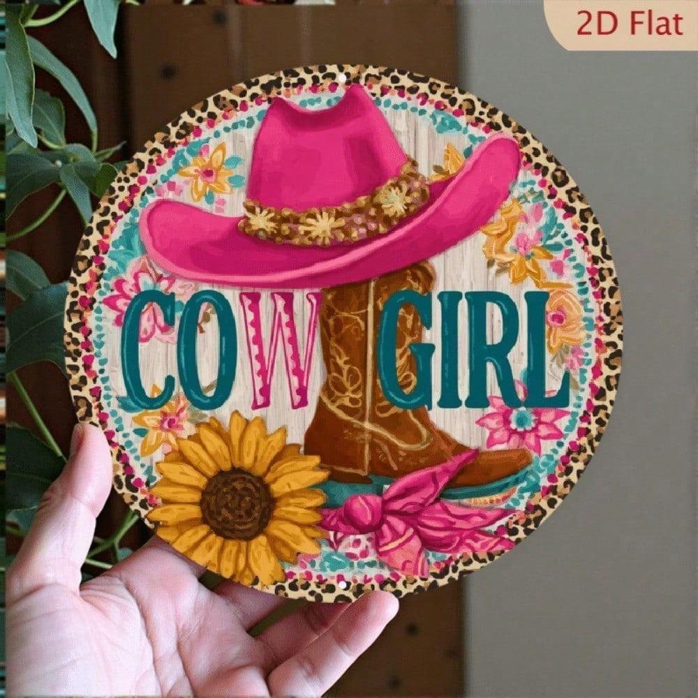 1pc 8x8" Western Cowgirl Boot & Hat Metal Wall Art, Rustic Pink Cowboy Decor for Home