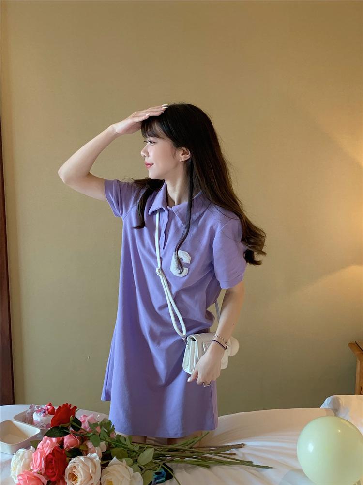 Women's Polo Collar Embroidered A-Line Dress - Summer 2025 College Style