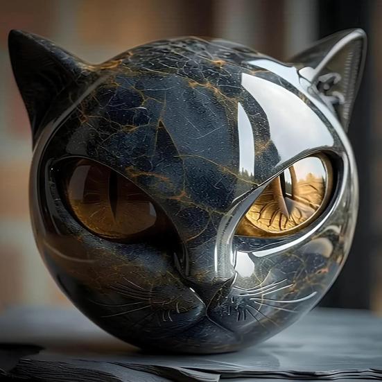 Mini Cat Stone Resin Cat Head Figurine Collectible Healing Stone Marble Texture Cat Stone Keepsake Gift for Cat Lovers Women Men