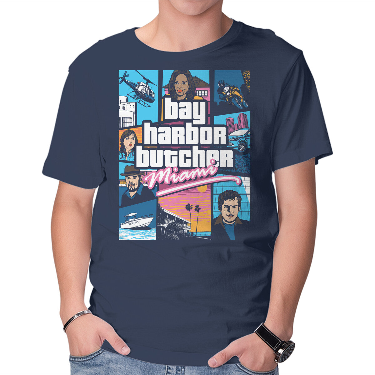 Unisex Crew Neck T-Shirt Bay Harbor Butcher Graphic Short Sleeve Casual Tee S
