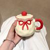 High-Value Mug With Lid Bow Cup Couple Water Cup Ceramic Large-Capacity Home Coffee Breakfast Cup