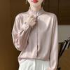 Design con colletto in pizzo a maniche lunghe in stile francese per primavera e autunno, top ampio di nicchia, camicia in stile artistico per donna