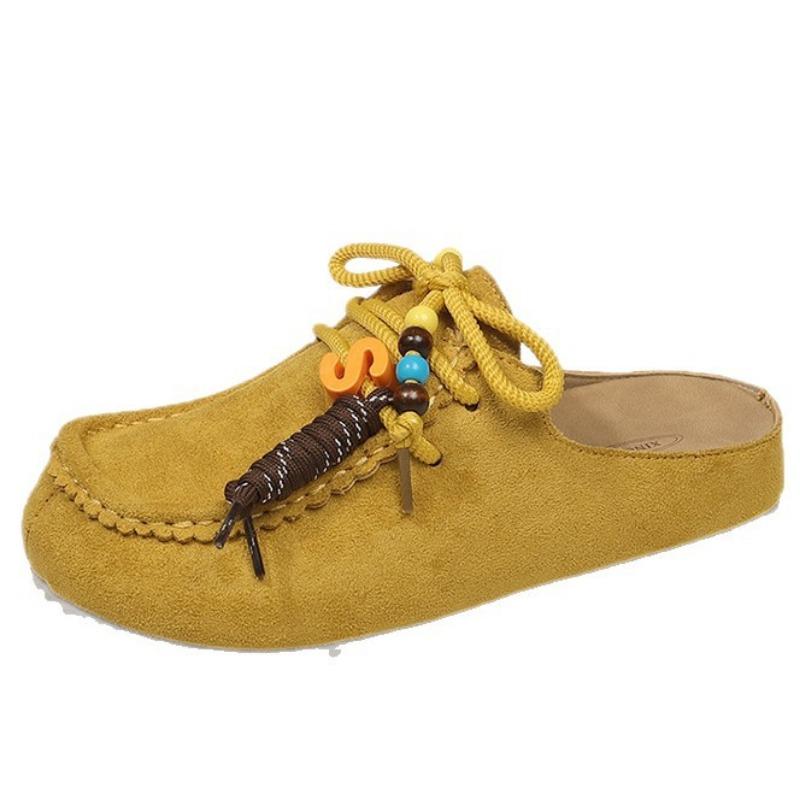 Retro baotou half slippers women's new thick-soled heightening one-pedal literary versatile shoes