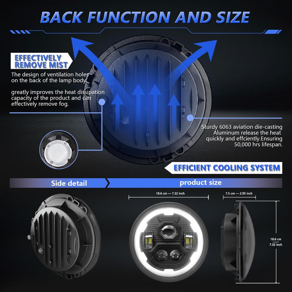 LED 7 Inch LED Headlight Round Headlight with Amber Turn Signal Car Motorcycle Waterproof IP67 2 Pack Headlight, Hi/Lo Beam, DRL,