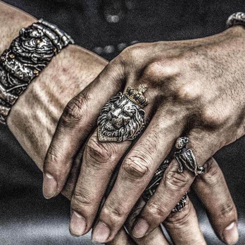 Inel Leu Coroană Retro Pentru Bărbați Aliaj de Zinc Culoare Punk Gotic Reglabil Inel Deschis Rock Hip Hop Handmade Zircon Accesorii Cadou Bărbat