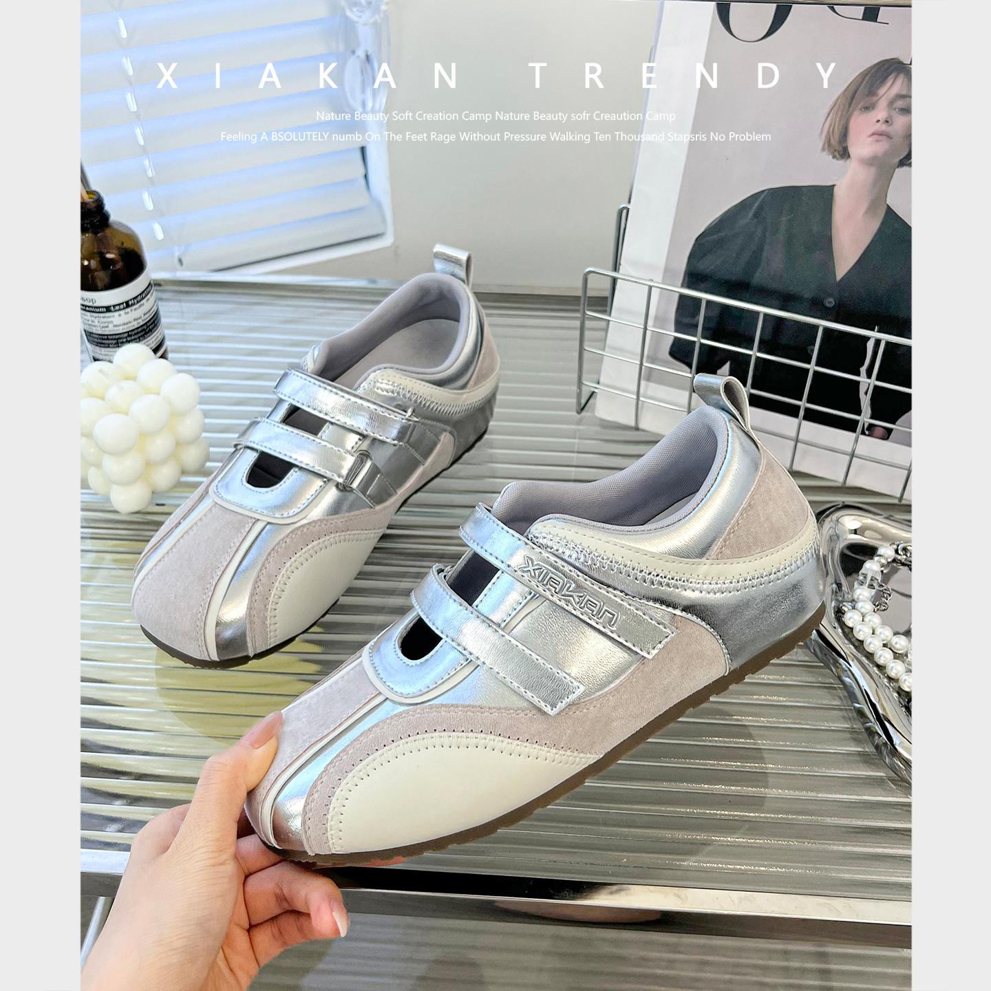 

Blue cabinet, inner height increase Velcro hollow sports Mary Jane shoes women s 2025 summer versatile casual training shoes tide 40 серебряный