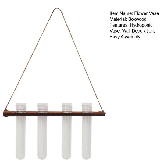 Wall Propagation Station Hanging Wooden Stand with 4 Test Tubes Flower Vase Wall Planter for Home Office Hydroponic Cuttings