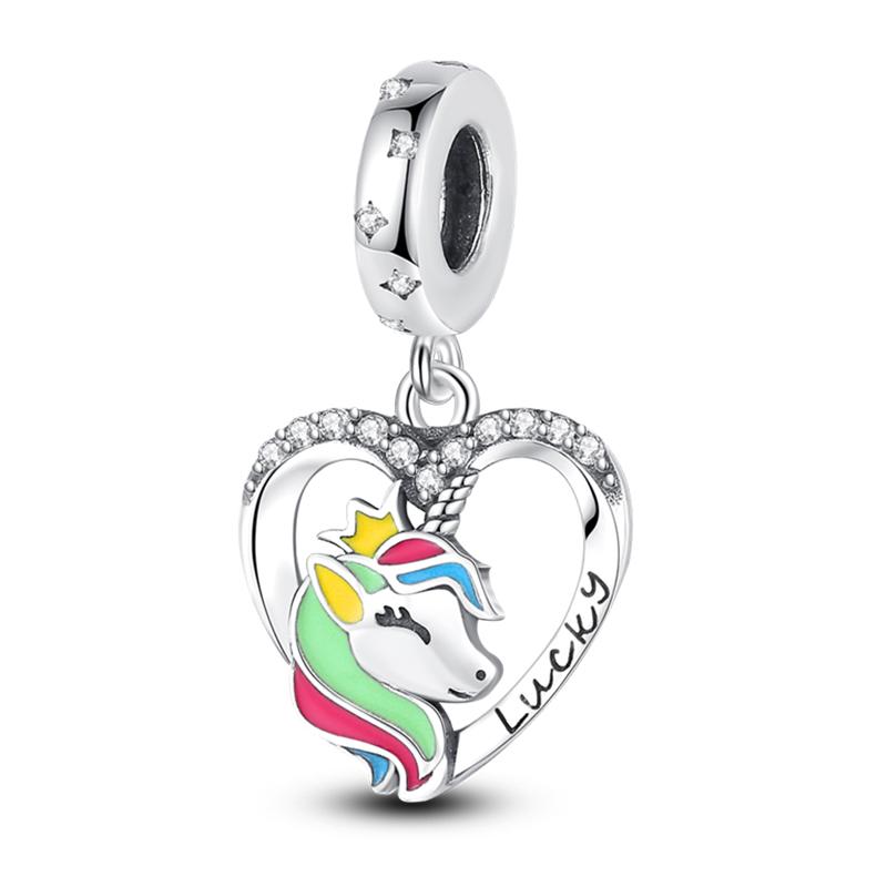 Sweet Romance 925 Silver Rainbow Unicorn Charms Beads Fit 3mm Bracelets DIY Jewelry Making Shining Dreamy