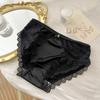 Hollow Ice Silk Thin Belt Panties Flower Satin Silk Lace Thong Women's Lace Mesh Briefs  Girls
