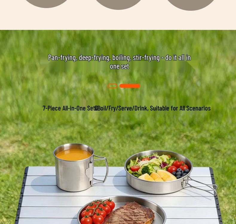 304 Stainless Steel Portable Outdoor Cookware Set - Compact Folding Pots for Camping & Hiking