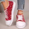 2025 Women's Single Shoes Spring Autumn New Fashion Sneakers Round Head Flat Bottom Lace Up Sequins Casual Shoes