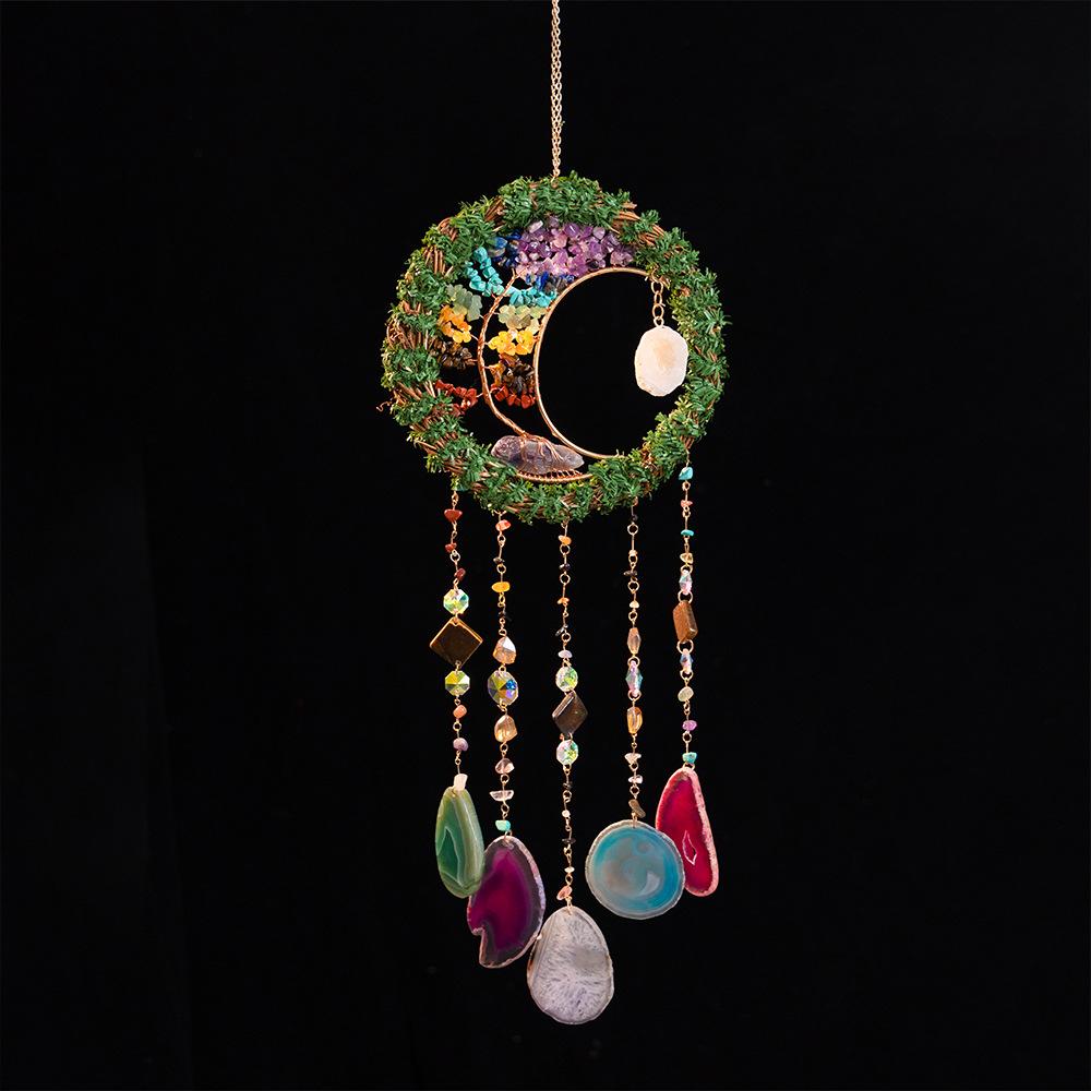 Crystal Crushed Stone Agate Slices Tree of Life Pendant Wind Chime Living Room Creative Accessories Hanging Decoration