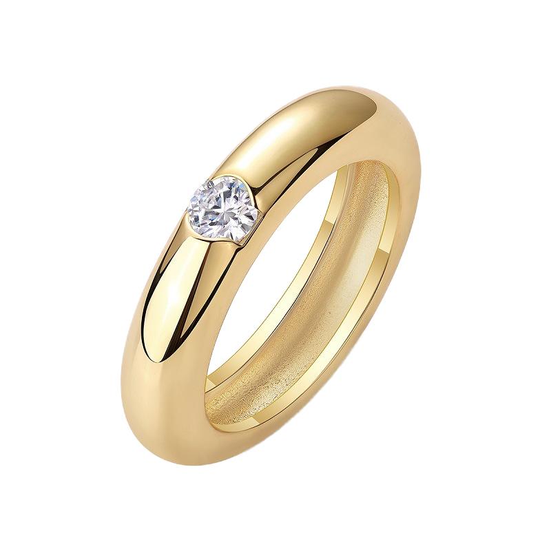925 Sterling Silver Micro Pave Moissanite Ring Gold Plated Hypoallergenic Plain Jewelry for Women