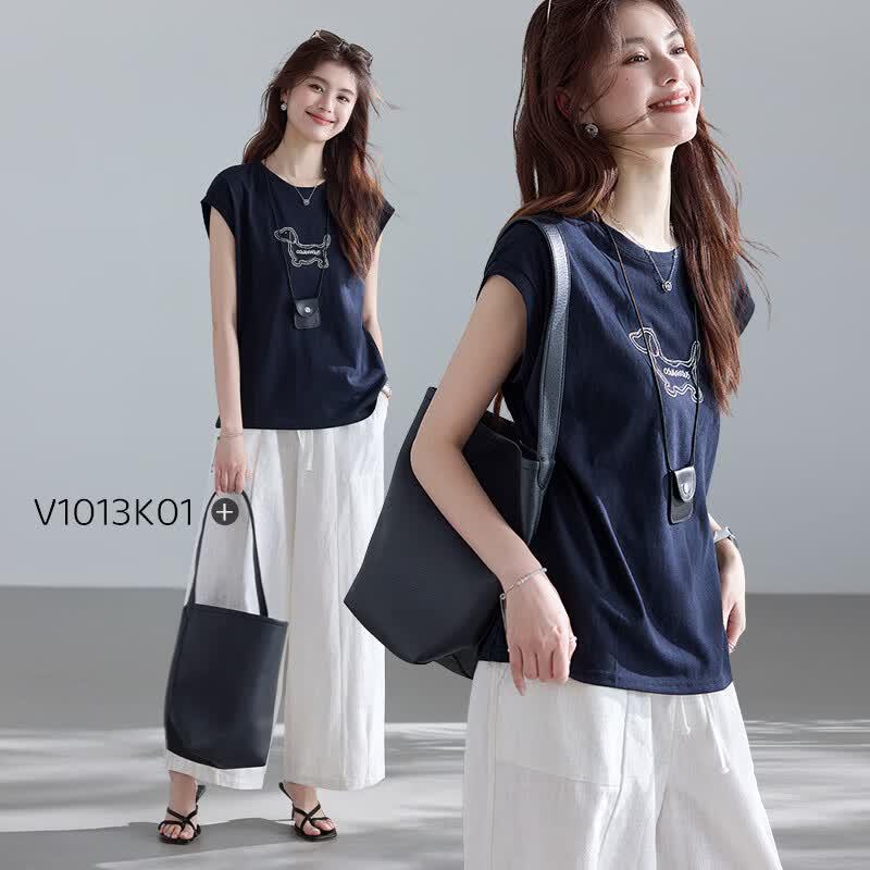 VICTORIA&VERA Women s Dog Print Short Sleeve T-Shirt L