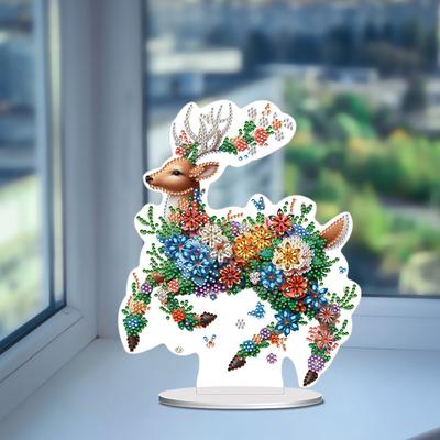 2D Flat Flower Animal Print DIY Table Top Diamond Painting Ornament Kits Diamond Painting Desktop Ornaments Kit for Office Decor