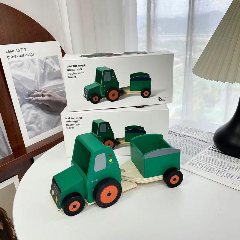 

Exported to Denmark Cute Wood Toy Car Trailer Tractor Model Decoration Play House Car Boxed Gift Boy Default