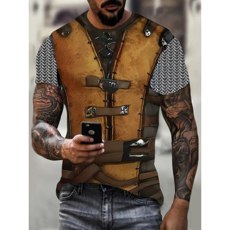 3D Print Medieval Knight Graphic T-Shirt For Men Stylish Crew Neck Short Sleeve Novel Pattern Tee Shirts Mens Cosplay Tshirts S