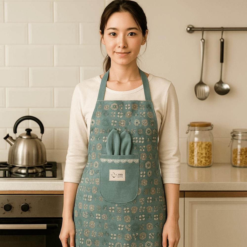 2Pcs Breathable Kitchen Cooking Apron Canvas Cleaning Apron Suspender Work Dress  BBQ