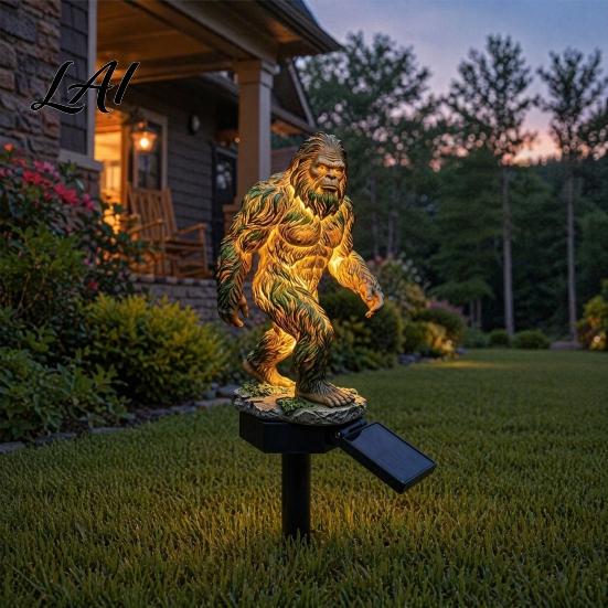 Golden Gorilla Solar Sculpture Dragon Garden Statue Light Gothic Medieval Resin Outdoor Lantern Sculpture Magical Fantasy Decor for Yard Patio,