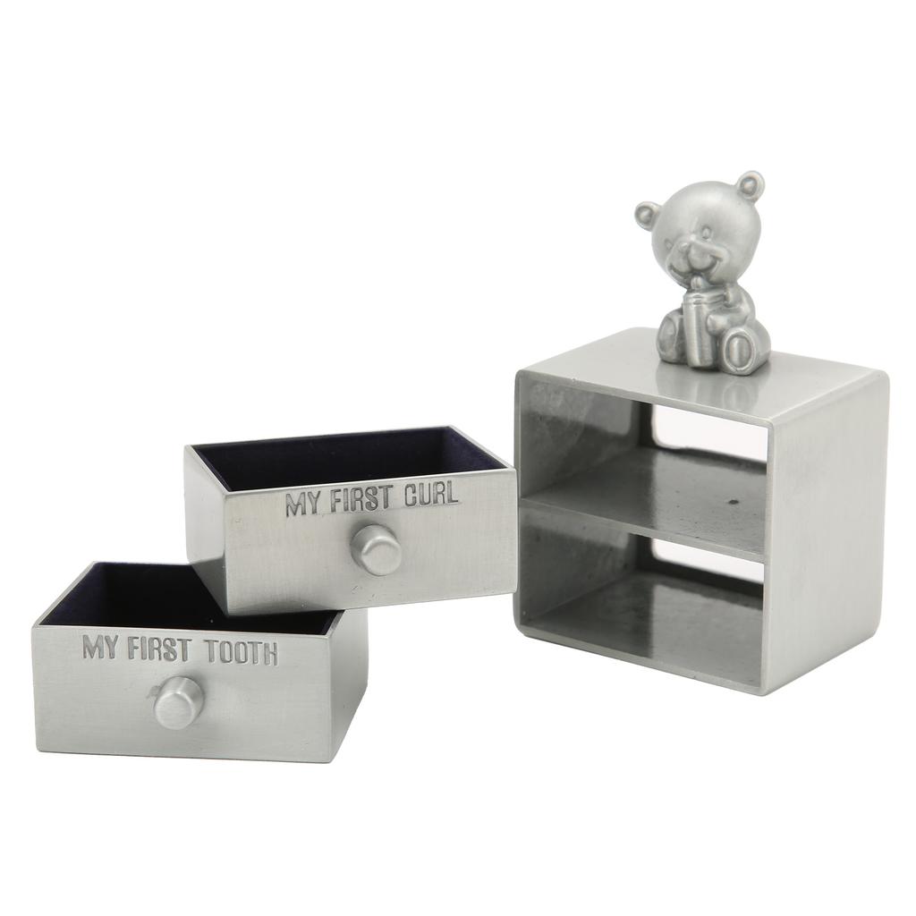 Tooth Box Metal Cute BearShape Storage Case with 2 Drawers for Children Growth Memorial Gift Jewelry Collection(Green Patina )