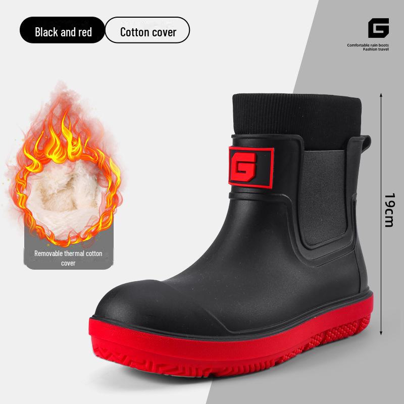 Men's Stylish Non-Slip Waterproof Short Rain Boots with Thick Velvet Lining