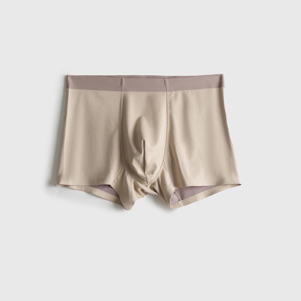 Modal Men's Mulberry Silk Color Block Seamless Boxer Briefs - Mid-Rise.