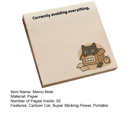 Cartoon Cat Self-Stick Note 50 Sheets/Pad Self-adhesive Note Pad Super Sticking Power Memo Post Stickies Office School Supplies