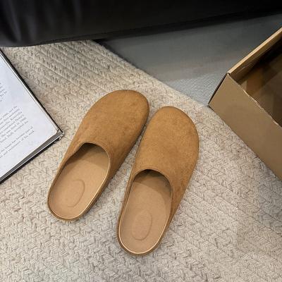 Frühlings-Zehenkappe Kork Clogs Hausschuhe für Damen Outdoor Korkfußbett Flache Absätze Pantoletten Schuhe Frau Übergröße Wildleder Pantoletten Damen