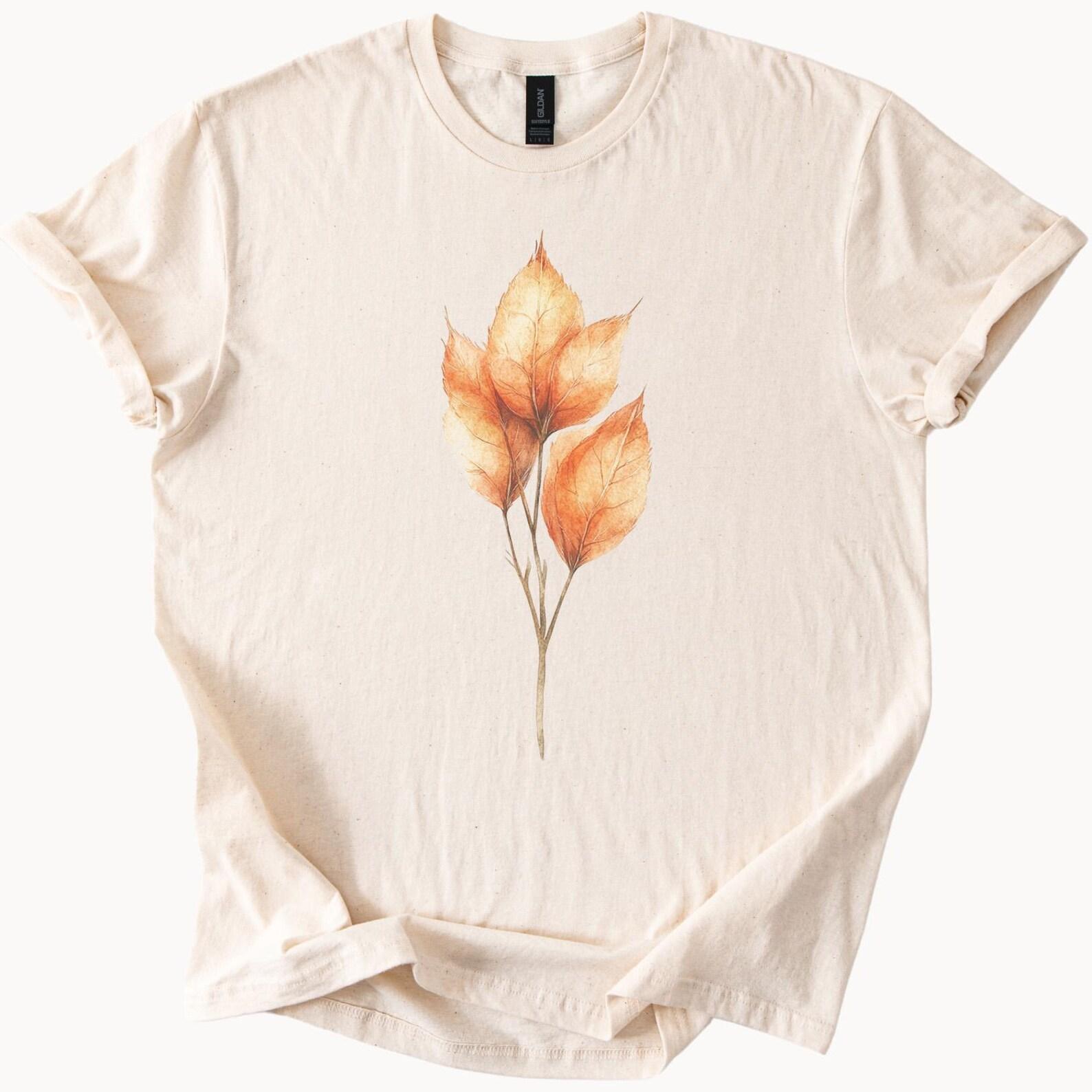 Fall Leaves Graphic Tee Autumn Botanical Shirt Watercolor Leaf Print Nature Inspired T Shirt Earthy Plant Art Soft Neutral Top 100