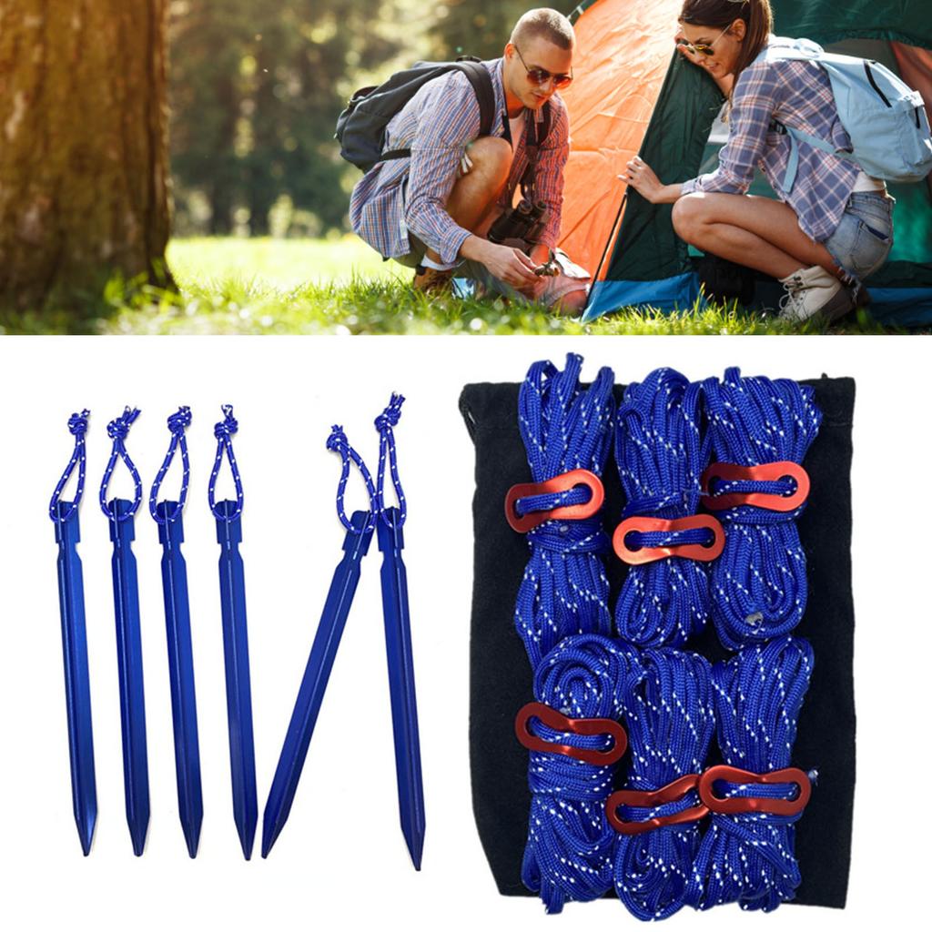Corda de Barraca Fivelas de Estaca Cordas Refletivas Conjunto com Bolsa de Armazenamento para Acampamento ao Ar Livre Azul