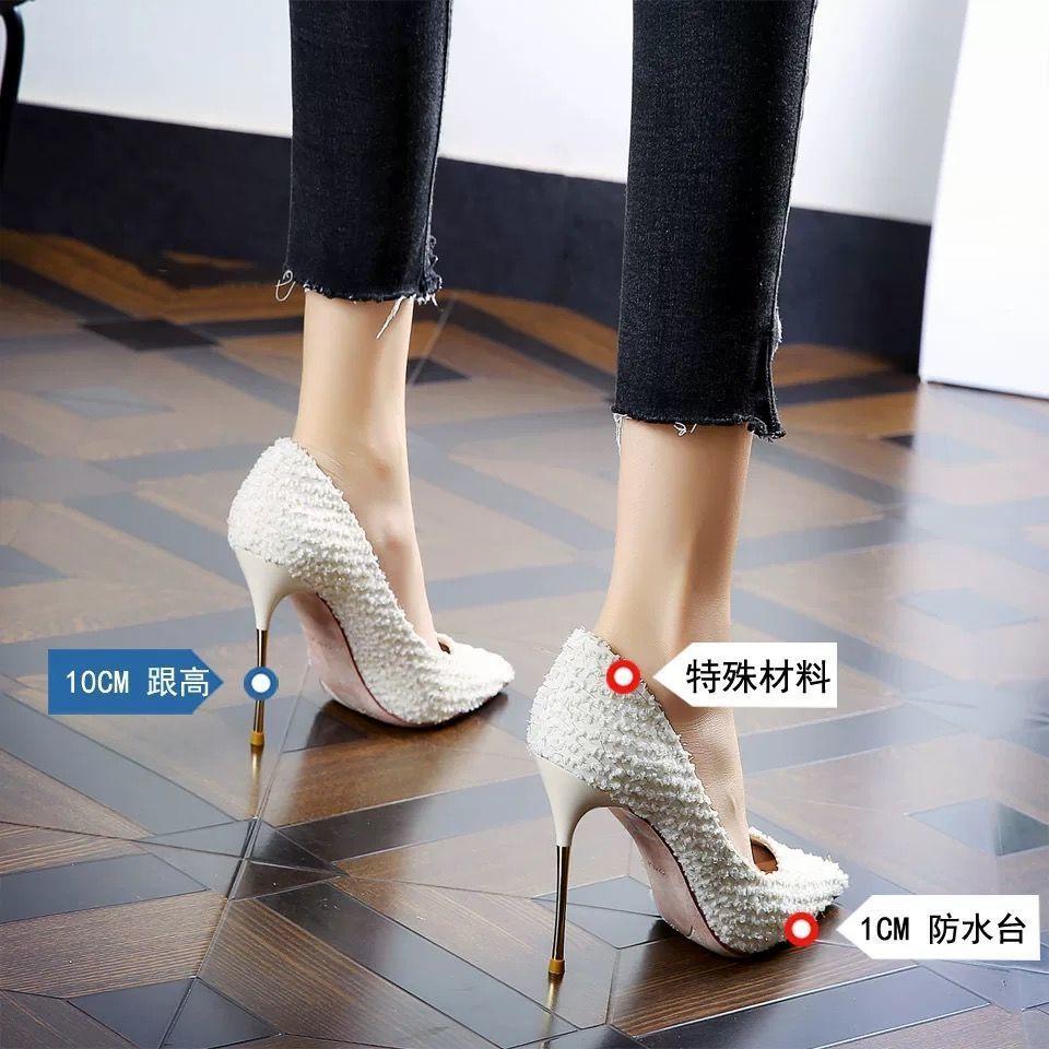 Mode Frühling Neu High Heels Schuhe Elegant Damen Stilettos Damen Pumps Schuhe Spitz Schwarz Etikette Berufsschuhe Hochzeitsschuhe