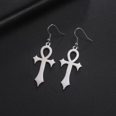 Boucles d'oreilles pendantes Amulette Égypte Acier Inoxydable Symbole de Vie Crucifix Croix Boucles d'oreilles Pendantes Femmes Bijoux d'Anniversaire