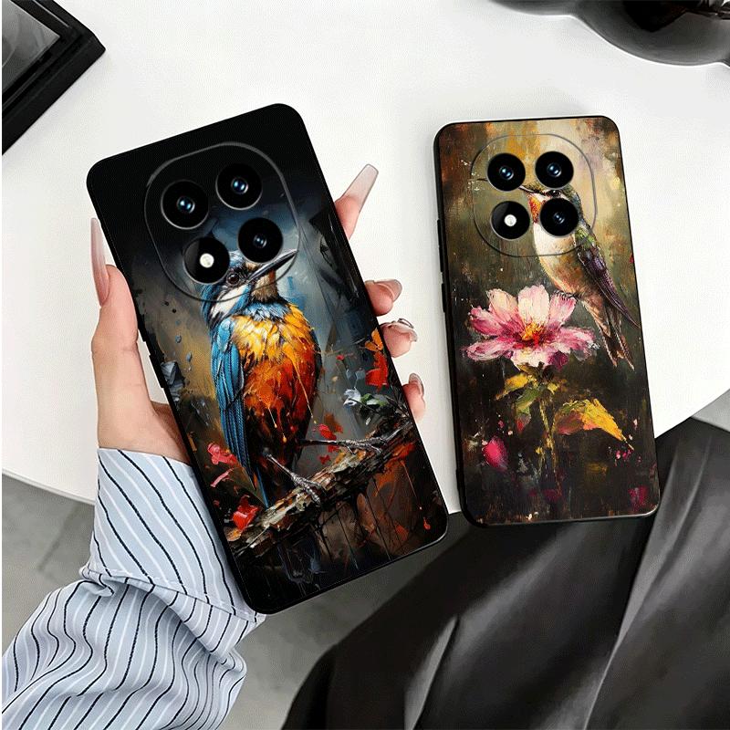 Bird Oil Painting Style Soft Phone Case for Xiaomi Redmi Note 12 13 14 15 Pro Plus 11 12S 11S 11T 10 4G Black Cover Back Shell