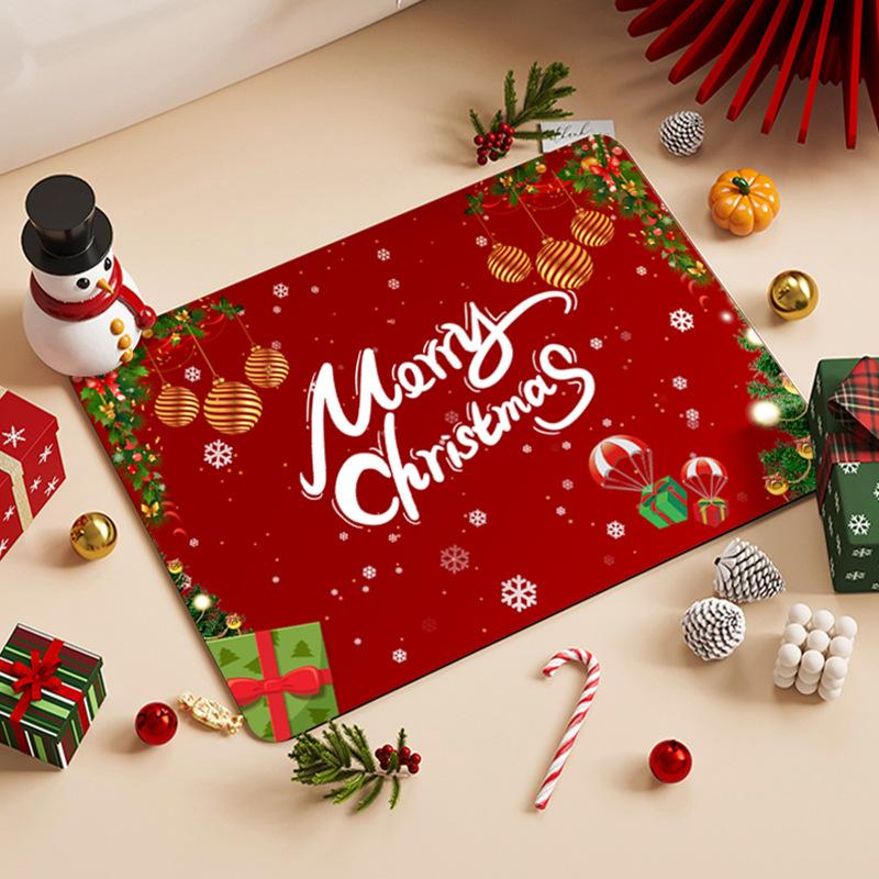Christmas Holiday Mat Toilet Door Mat Door Toilet Bathroom Diatom Mud Slip-resistant Moisture-wicking Mat Durable