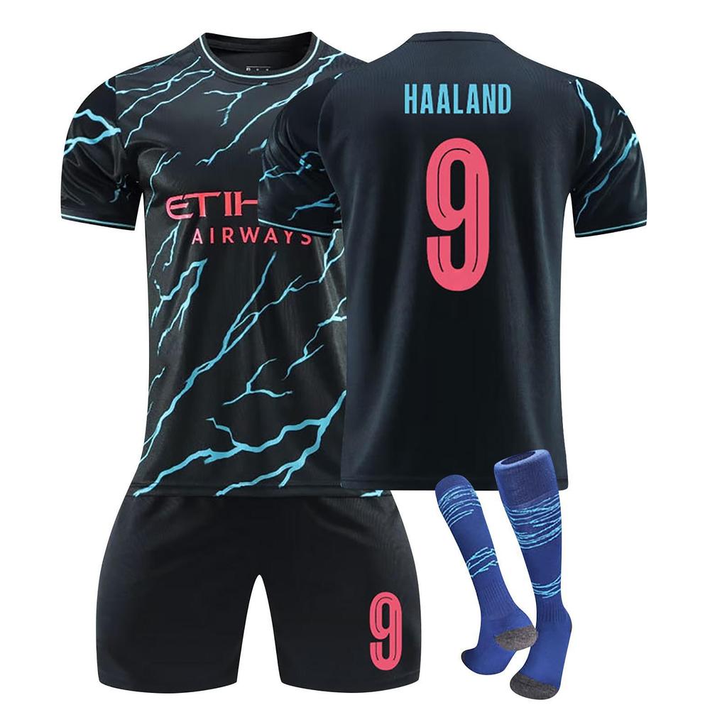 2324 Manchester City 2 Auswärts-Fußballtrikots, kurzes Strumpfhosen-Set, neue Saison, kurzes Strumpfhosen-Set in Erwachsenen- und Kindergröße