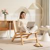 Rattan Chair, Reading Chair, Wood Frame, Wide Seat, 64 x 70 x 74 cm, Natural Wood