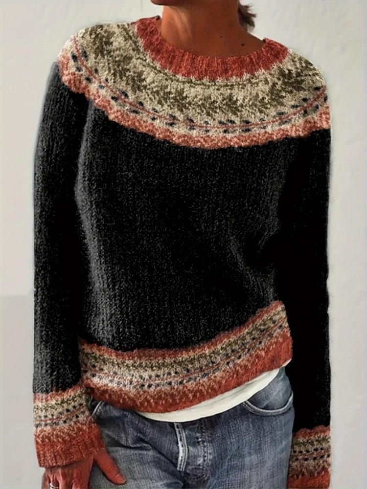 

Женский свитер с круглым вырезом, цветными блоками и длинными рукавами, модный пуловер свободного кроя, вязаный свитер, роскошный топ облегающего силуэта для расслабленной посадки, стройнящий и универсальный 5XL