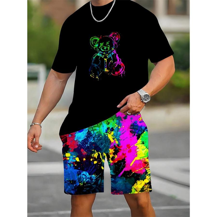 Two-piece Milano Print Men's Set Summer Casual Everyday Men's Short-sleeved T-shirt Outdoor Street Men Fashion Sports Shorts