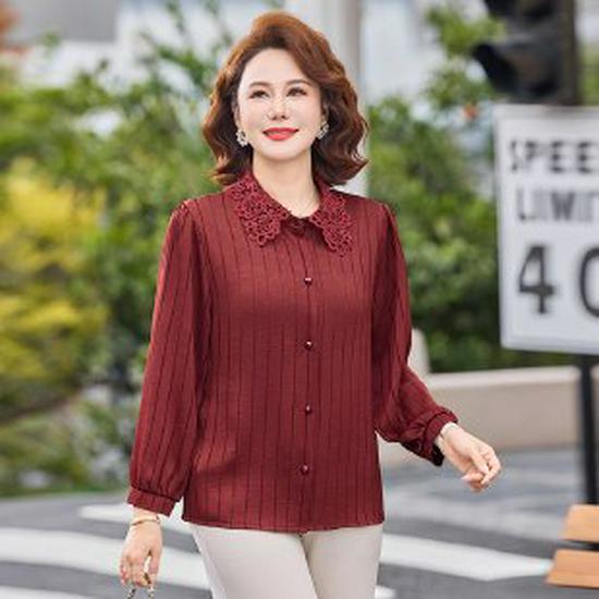 

Elegant Chiffon Blouse for Petite Middle-Aged Women - Spring/Summer Fashion 5XL вина червоного кольору