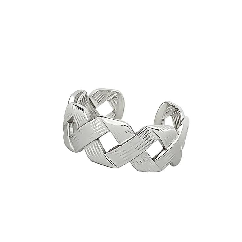 Bolo European and American Ins Style Couple Twist Woven Open Steel Ring Men s Cold Kuchao Ring Women Jewelry Open and Adjustable(Steel Does Not Fade)