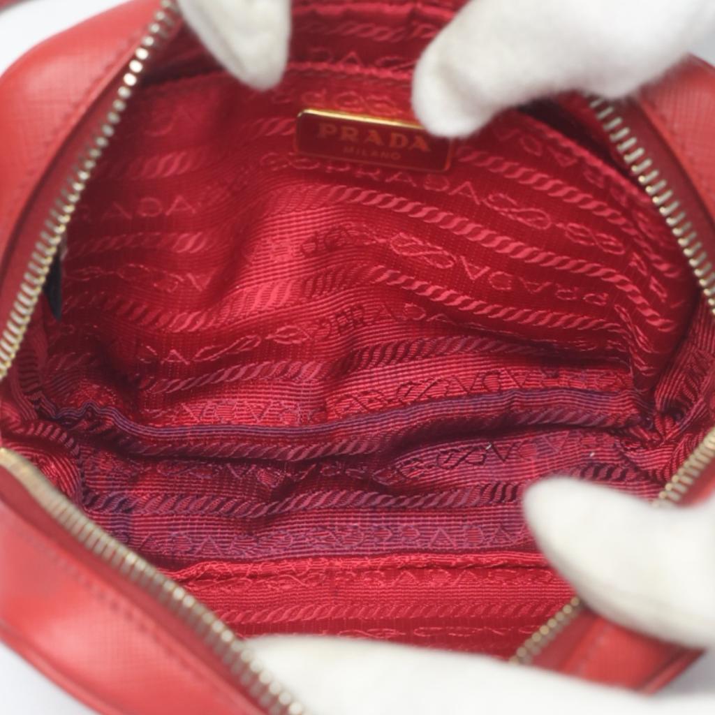 Prada Camera Vitello Phoenix Shoulder Bag Leather Red Women 1N1674 Used